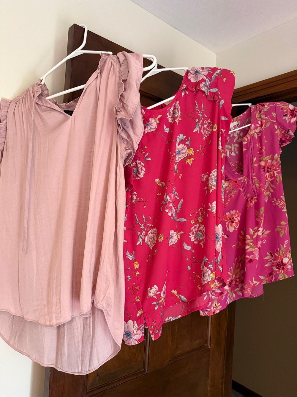 Women’s Pink & Blush Floral Ruffle Sleeve Tops - 3-Pack